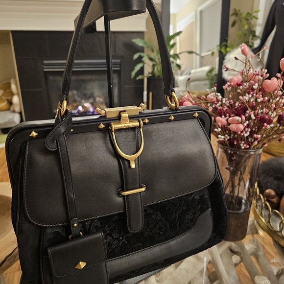 Gucci Handbags - Gucci Black and Gold Satchel